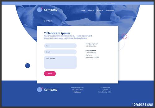 Contact Page Website Design Layout with Blue and Pink Accents - 294951488 - 294951488