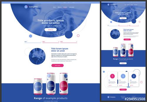 Product Page Website Design Layout with Blue and Pink Accents - 294951508 - 294951508