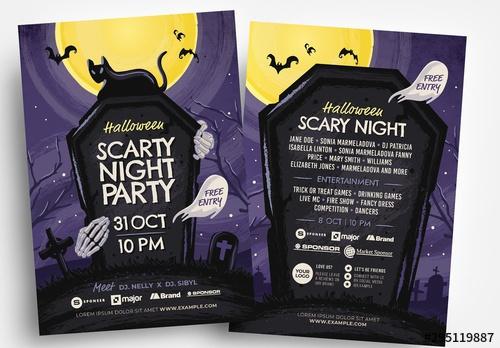 Halloween Flyer Layout with Graveyard Illustration - 295119887 - 295119887