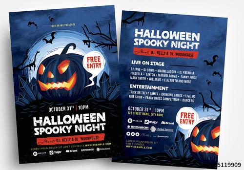 Halloween Spooky Illustrated Flyer Layout - 295119909 - 295119909