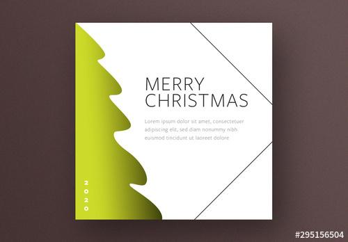 Square Christmas Card Layout with Green Tree Shape - 295156504 - 295156504