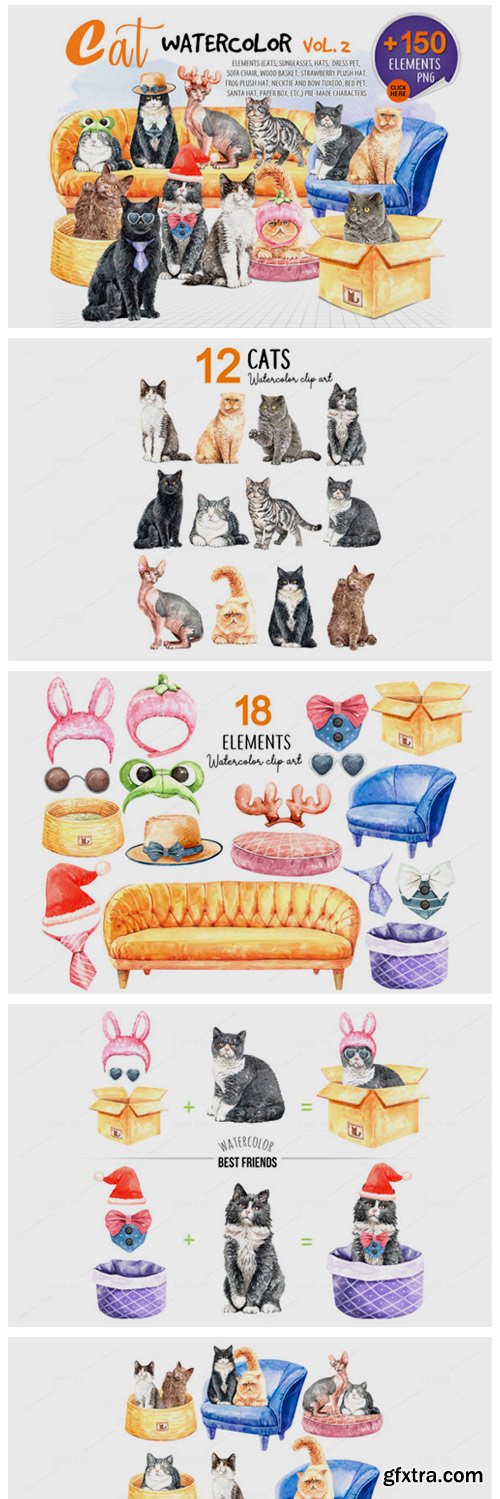 Cats Watercolor Vol 2. Pet Clip Art 2450809