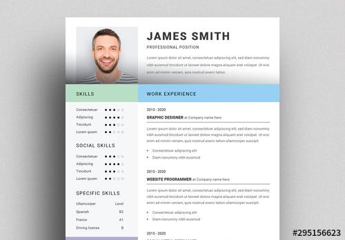 Modern Resume Layout with Pastel Colors - 295156623 - 295156623