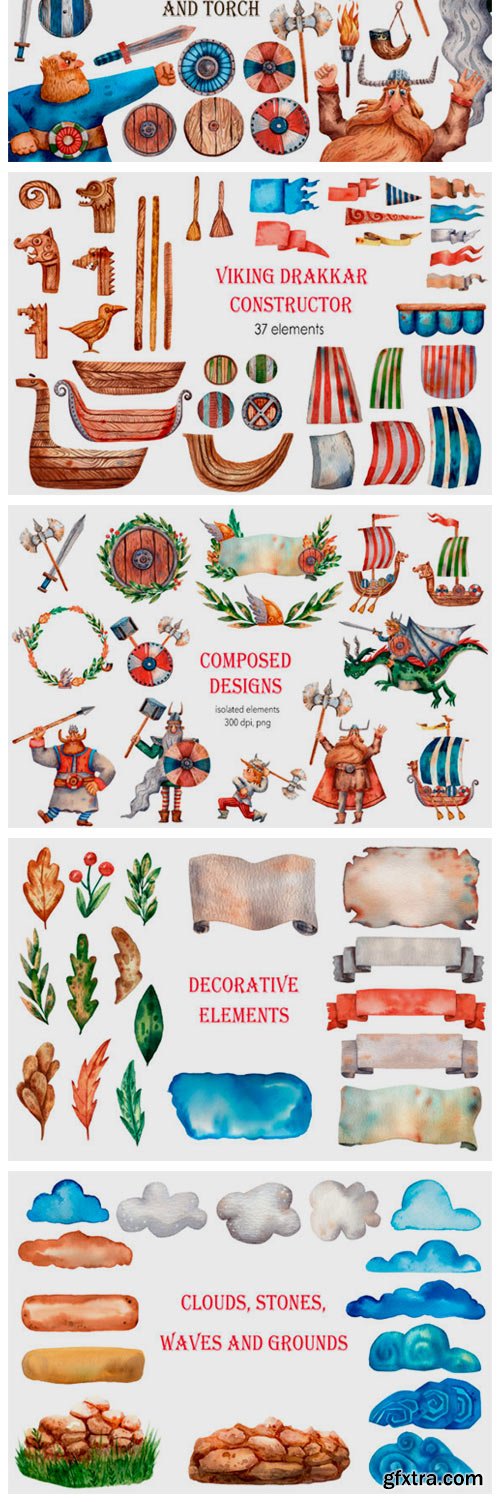 Viking Saga - Watercolor Clip Art Set 2450701