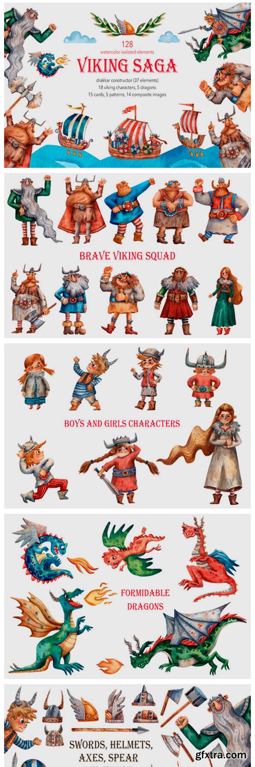 Viking Saga - Watercolor Clip Art Set 2450701