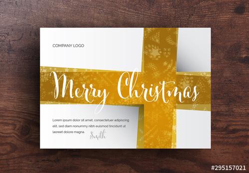 Christmas Card Layout with Gold Bow Design - 295157021 - 295157021