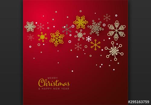 Web Christmas Card Golden Snowflakes Layout - 295163759 - 295163759