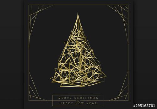 Geometric Christmas Tree Card Layout with Golden Elements - 295163761 - 295163761