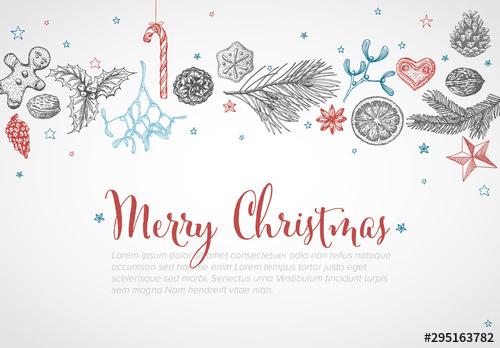 Christmas Postcard Layout with Illustrative Elements - 295163782 - 295163782