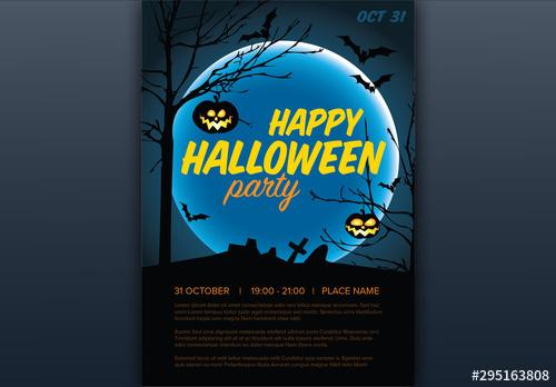 Halloween Party Flyer Layout with Illustrated Graveyard - 295163808 - 295163808