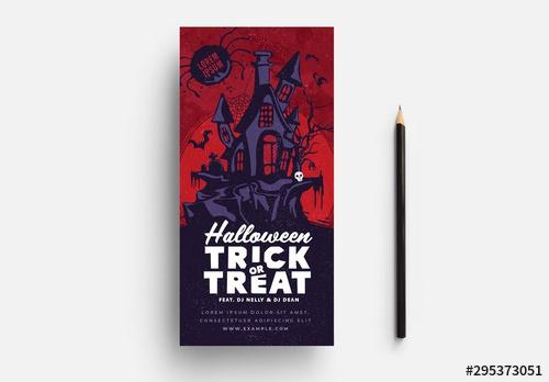 Red Halloween Card Layout with Haunted House Illustration - 295373051 - 295373051