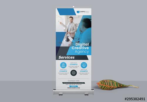 Blue Roll Up Banner Layout - 295382491 - 295382491