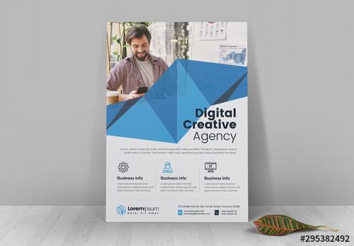 Abstract Flyer Layout with Blue Elements - 295382492 - 295382492