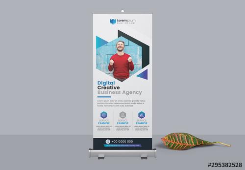 Roll Up Banner with Blue Geometric Photo Elements - 295382528 - 295382528