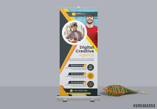 Corporate Roll Up Banner with Circular Photo Elements - 295382553 - 295382553