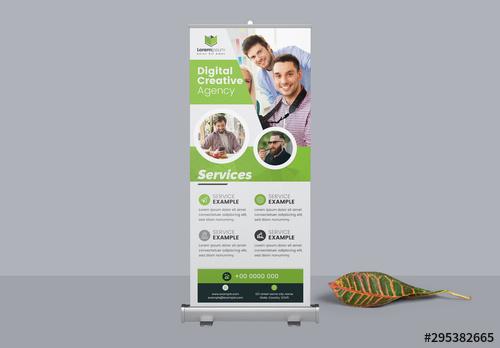 Green Roll Up Banner with Circular Photo Elements - 295382665 - 295382665