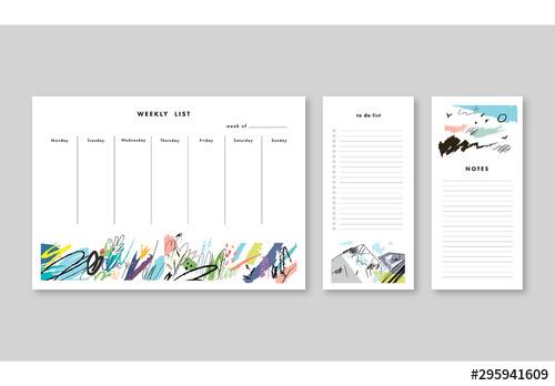 Illsutrative Weekly Planner with Notes and To Do List Layouts - 295941609 - 295941609