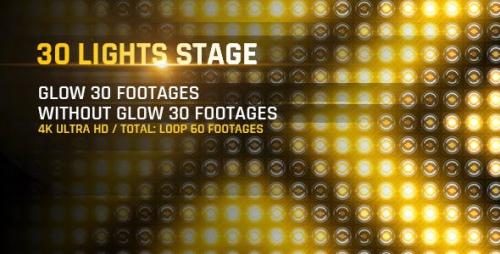 Videohive - 30 Lights Stage 4K Loop Footage/ Gold Award Led Light Stage Backgrounds/ Strobe Dance Party Concert