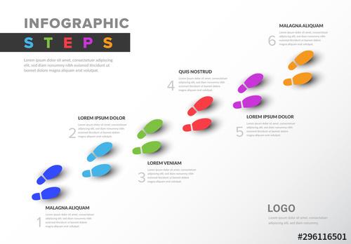 Colorful Infographic with Footstep Illustrations - 296116501 - 296116501