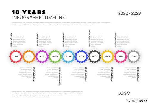 Ten Year Timeline Infographic with Colorful Gears - 296116537 - 296116537