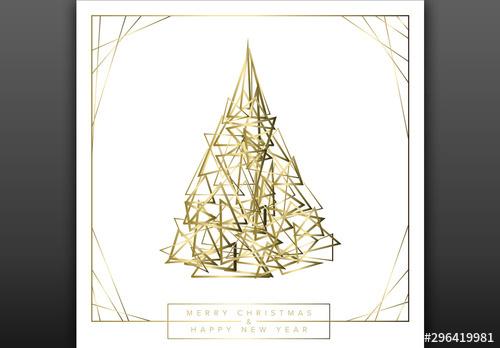 Minimalist Geometric Christmas Card Layout with Tree - 296419981 - 296419981