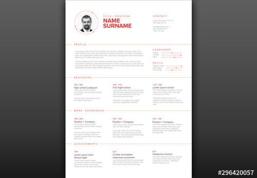 Resume Layout with Red Elements - 296420057 - 296420057