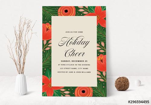 Christmas and Holiday Party Invitation with Floral Design Layout - 296594495 - 296594495