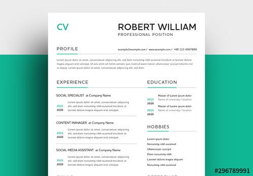 Resume Layout with Green Accents - 296789991 - 296789991