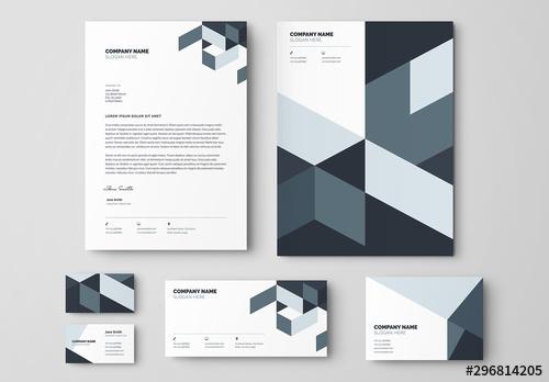 Blue and Gray Geometric Business Stationery Layout Set - 296814205 - 296814205