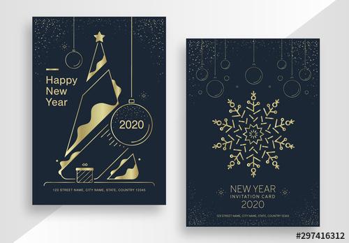 New Year Poster Layout Set with Gold Elements - 297416312 - 297416312