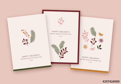 Holiday Card Layout Set with Illustrative Elements - 297424900 - 297424900