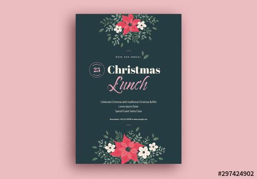 Christmas Lunch Flyer Layout with Illustrative Flowers - 297424902 - 297424902