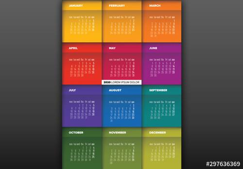 Colorful Annual Calendar Layout - 297636369 - 297636369