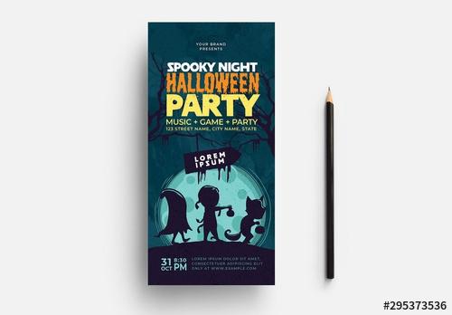 Teal Halloween Party Flyer Layout with Illustrative Elements - 295373536 - 295373536