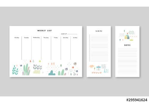 Illsutrative Weekly Planner with Notes and To Do List Layouts - 295941624 - 295941624