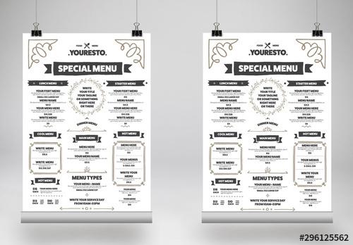 Food Menu Poster Layout with Illustrative Elements - 296125562 - 296125562