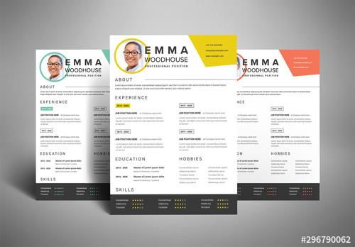 Minimalist Resume Layout with Colorful Accents - 296790062 - 296790062