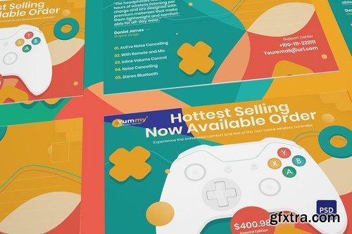 Digital Game Controller Postcard PSD Template