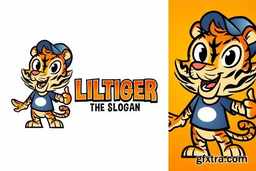 Cartoon Cute Friendly Tiger Character Mascot Logo