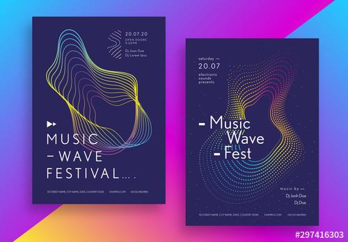 Music Festival Poster Layout Set with Geometric Shapes - 297416303 - 297416303