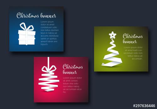 Christmas Web Banner Layout Set with Illustrative Elements - 297636446 - 297636446