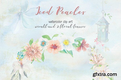 Iced Peaches Watercolor Wreath and Frames