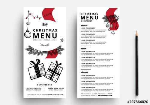 Christmas Menu Flyer Layout with Illustrative Elements - 297864020 - 297864020