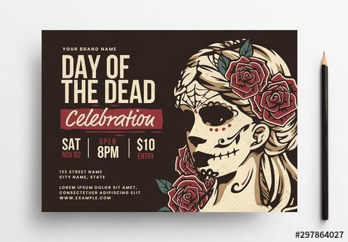 Day Of The Dead Flyer Layout with Illustrative Elements - 297864027 - 297864027