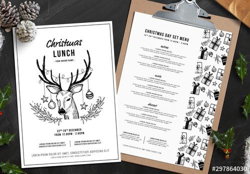 Christmas Menu Layout with Reindeer Illustration - 297864030 - 297864030