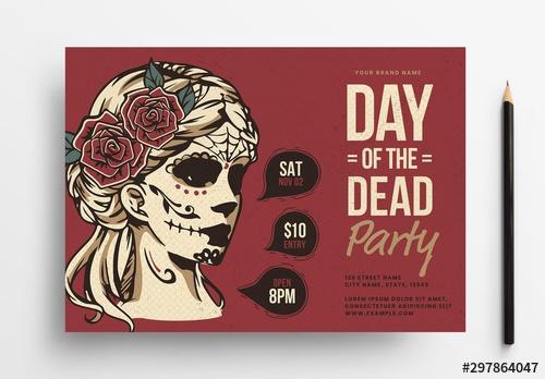 Day Of The Dead Flyer Layout with Illustrative Elements - 297864047 - 297864047