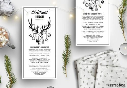 Thin Christmas Menu Layout with Reindeer Illustration - 297864052 - 297864052