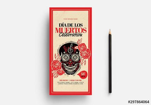 Dia De Los Muertos Flyer Layout with Mexican Skull Illustrations - 297864064 - 297864064