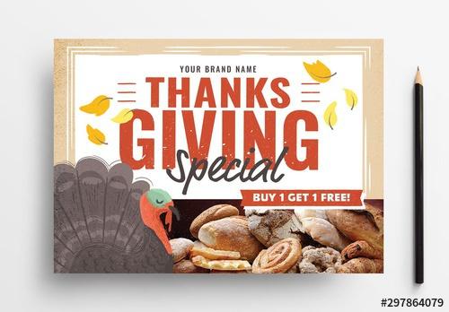 Thanksgiving Flyer Layout with Illustrated Turkey - 297864079 - 297864079