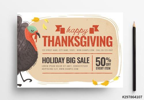 Thanksgiving Flyer Layout with Turkey Illustration - 297864107 - 297864107